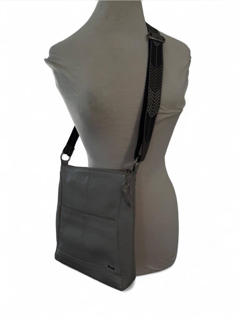 The Sak Grey Leather Crossbody Bag Chevron Strap - Picture 8 of 9